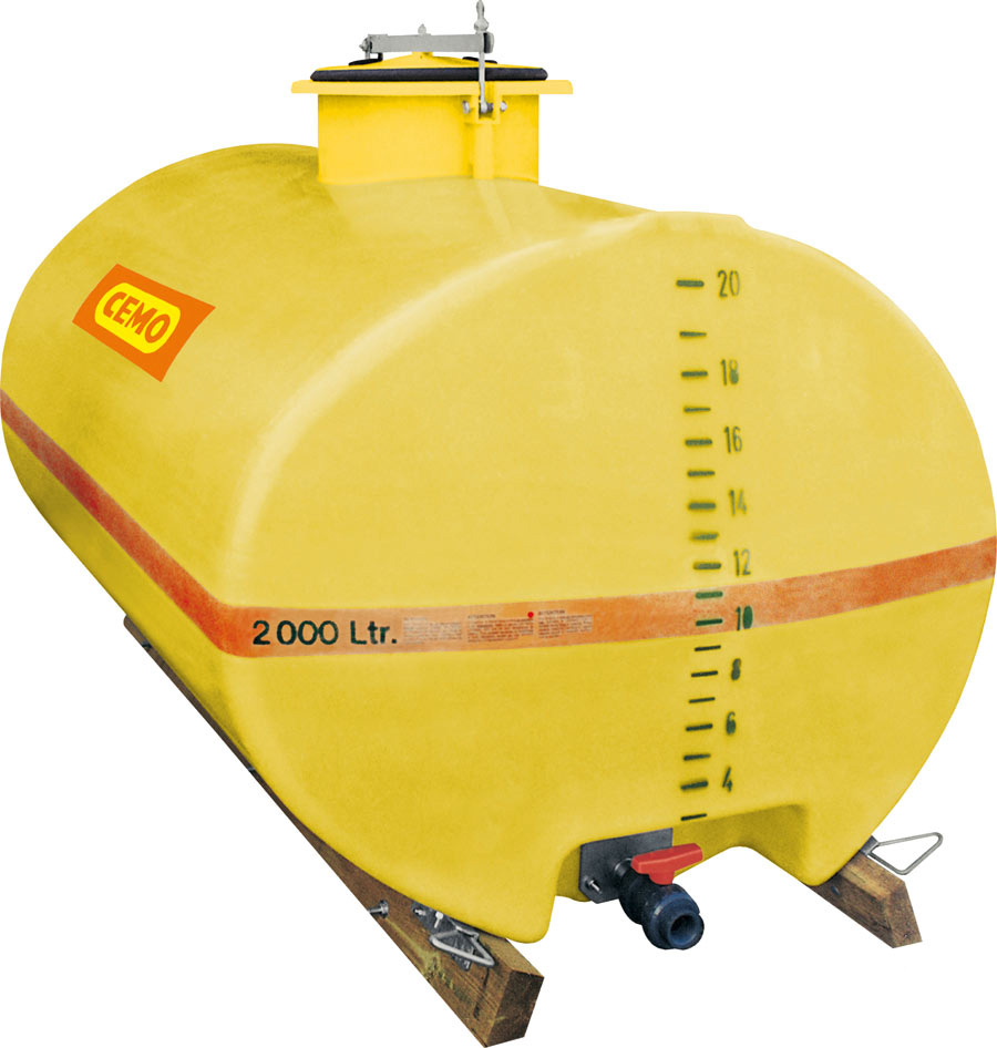 Beispiel GFK-Fass 2000 Liter mit Holzkufen und Kugelhahn