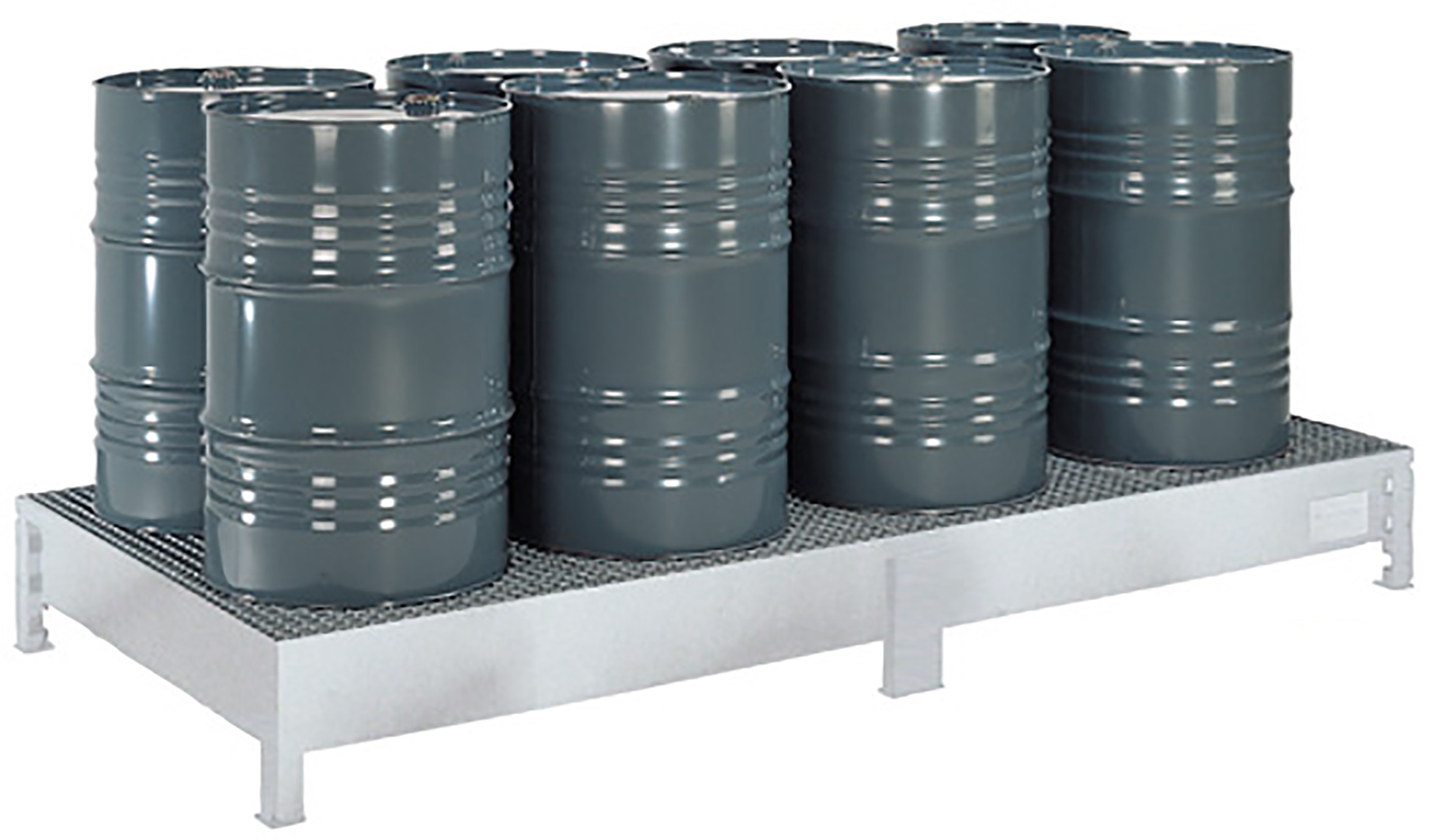 7693-Auffangwanne-Stahl_Typ-SW8 Beispiel Auffangwanne mit Gitterrost Typ SW8, Fass