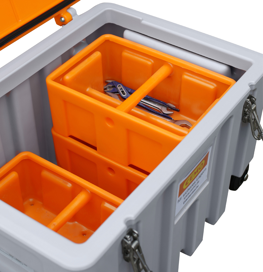 CEMbox_grau-orange_Einstellschalen_10016 Einstellschalen aus PE, stapelbar, Schublade, Mobiliar, Kiste, Kabinett