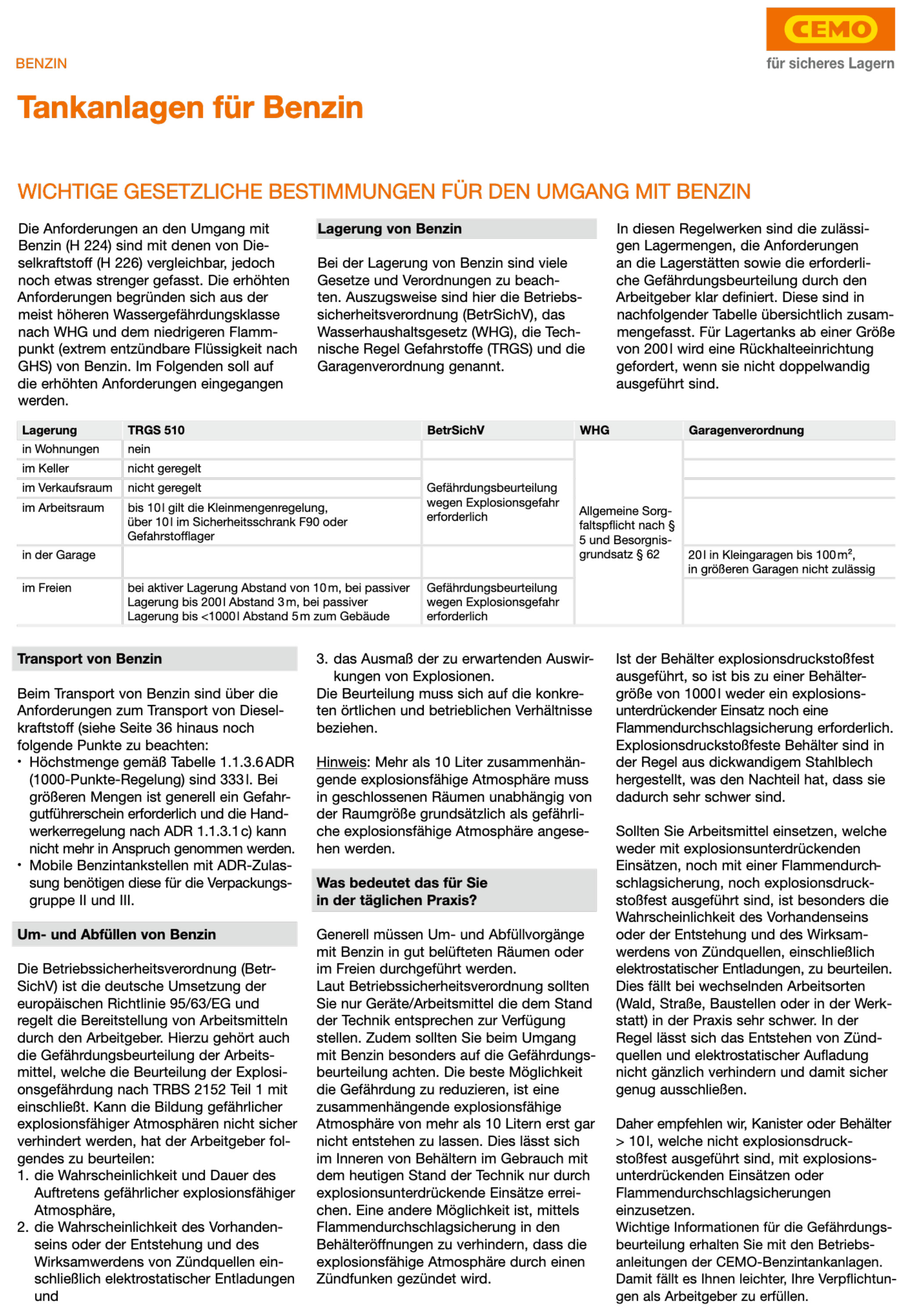 Cemo-Tankanlagen-Benzin-Bestimmungen
