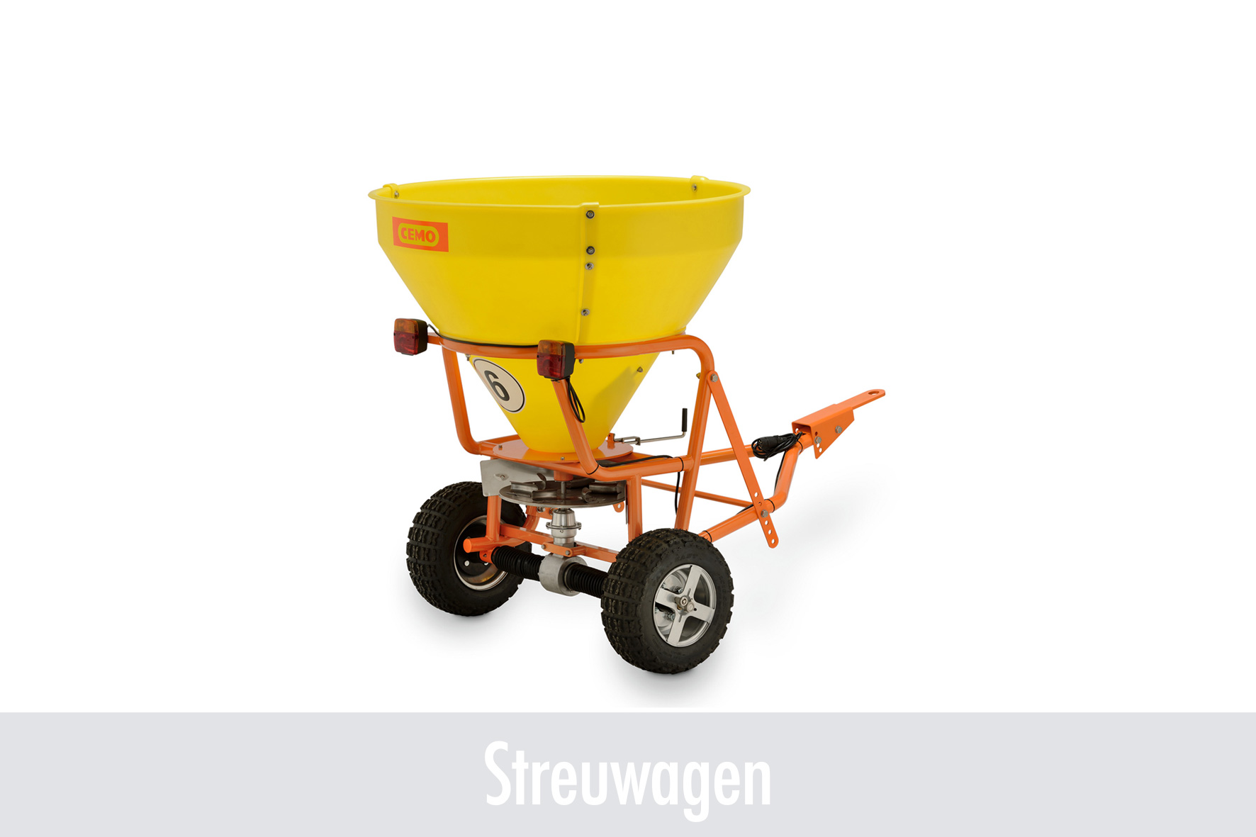 Caisson-Spritzgerät, Baustellenmörtelmischer, gelb, Kippsattel, Steuwagen, Streuwagen, Sandwagen, Schüttmulde, Gelb, 4-Rad-Antrieb