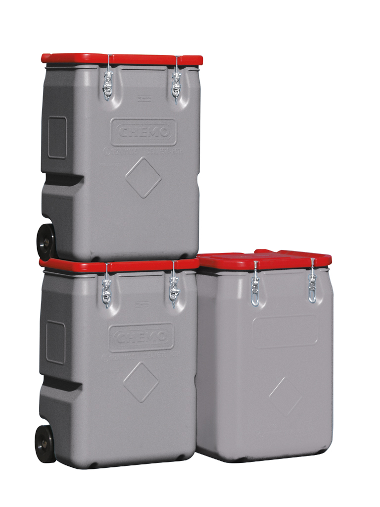 Beispiel Mobil-Box 250 und 170 Liter Variante Deckel rot – gestapelt