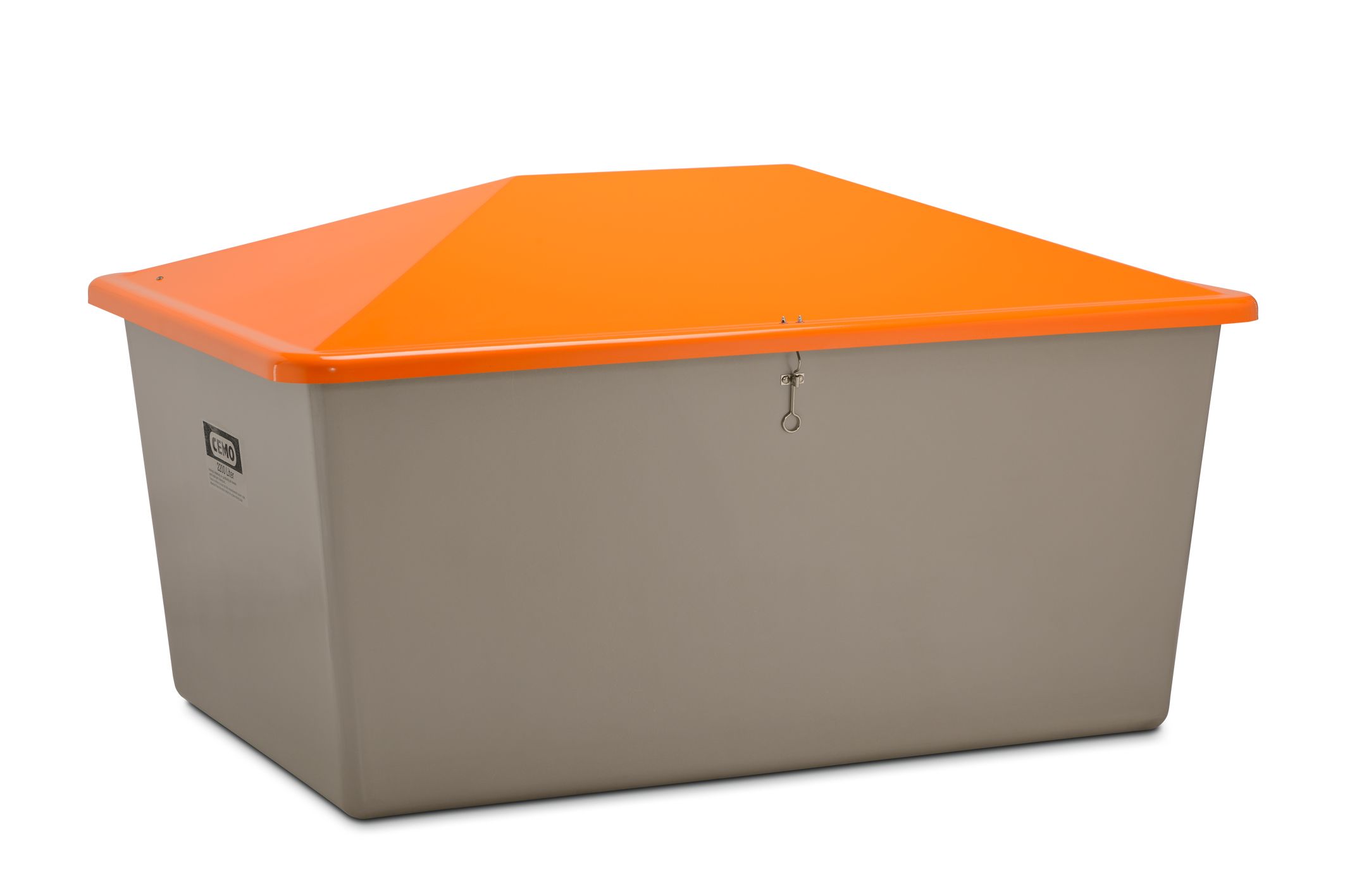 Streugutbehälter aus GFK ab 550 Liter, Behälter grau, Deckel orange