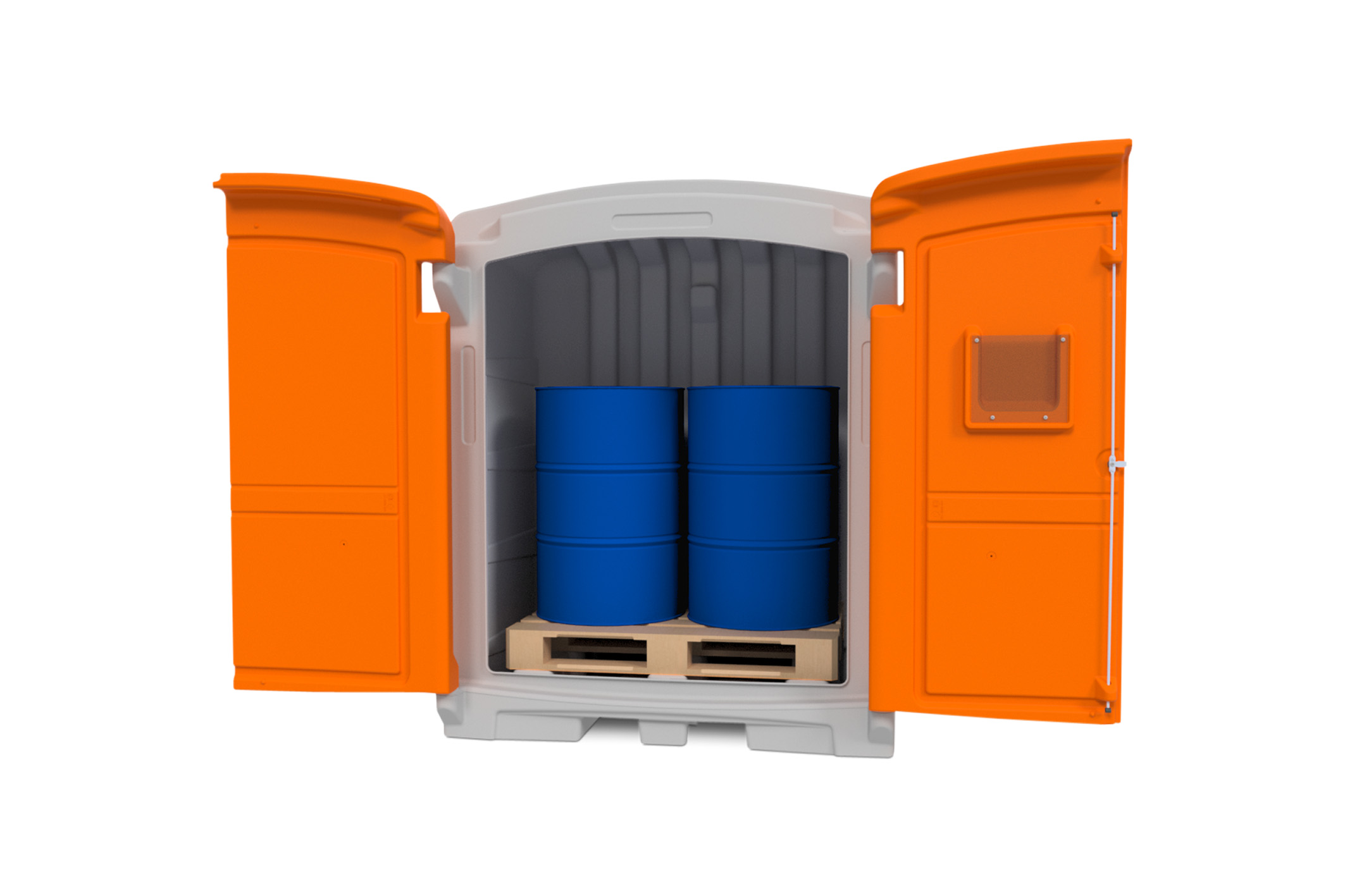 PE-Gefahrstoffdepot 220/2 mit Lagerblock für zwei 200-Liter-Fässer