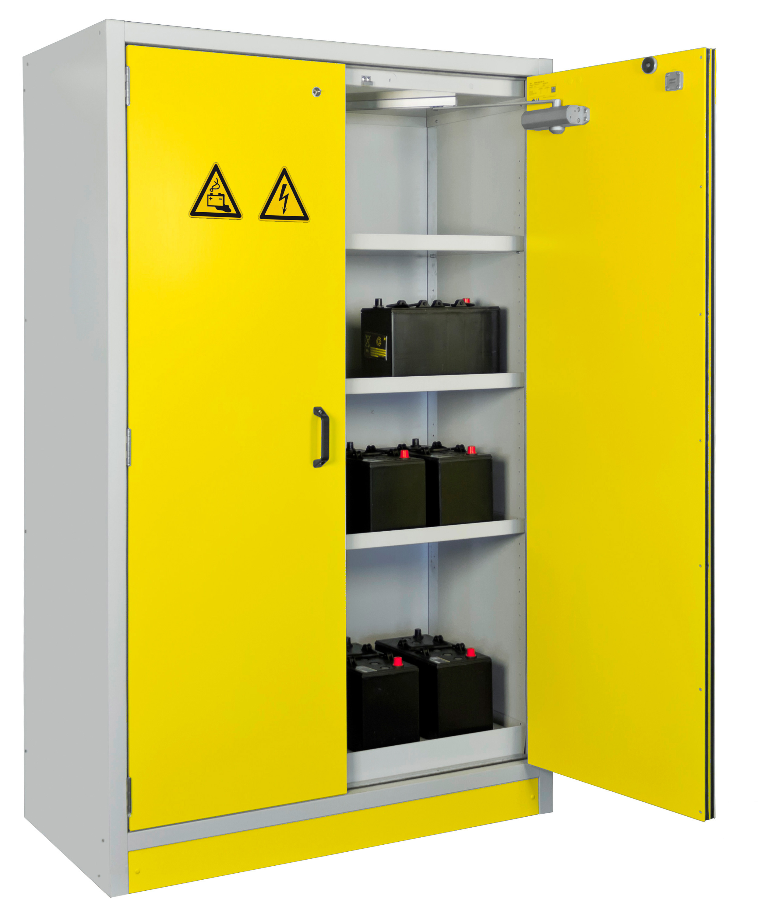11053_01_Akku-Sicherheitsschrank-FWF90-mit-Batterien Akku-Sicherheitschrank F 90 – Typ 12/20 zur Lagerung von Lithium-Batterien