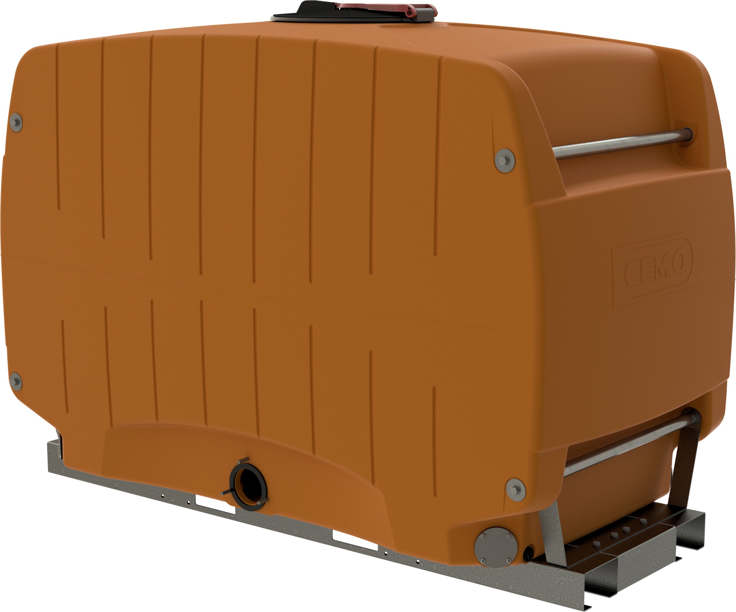 orangees Gehäuse, Speichertank, industrieller Tank, Kunststoffgehäuse, Griffschiene