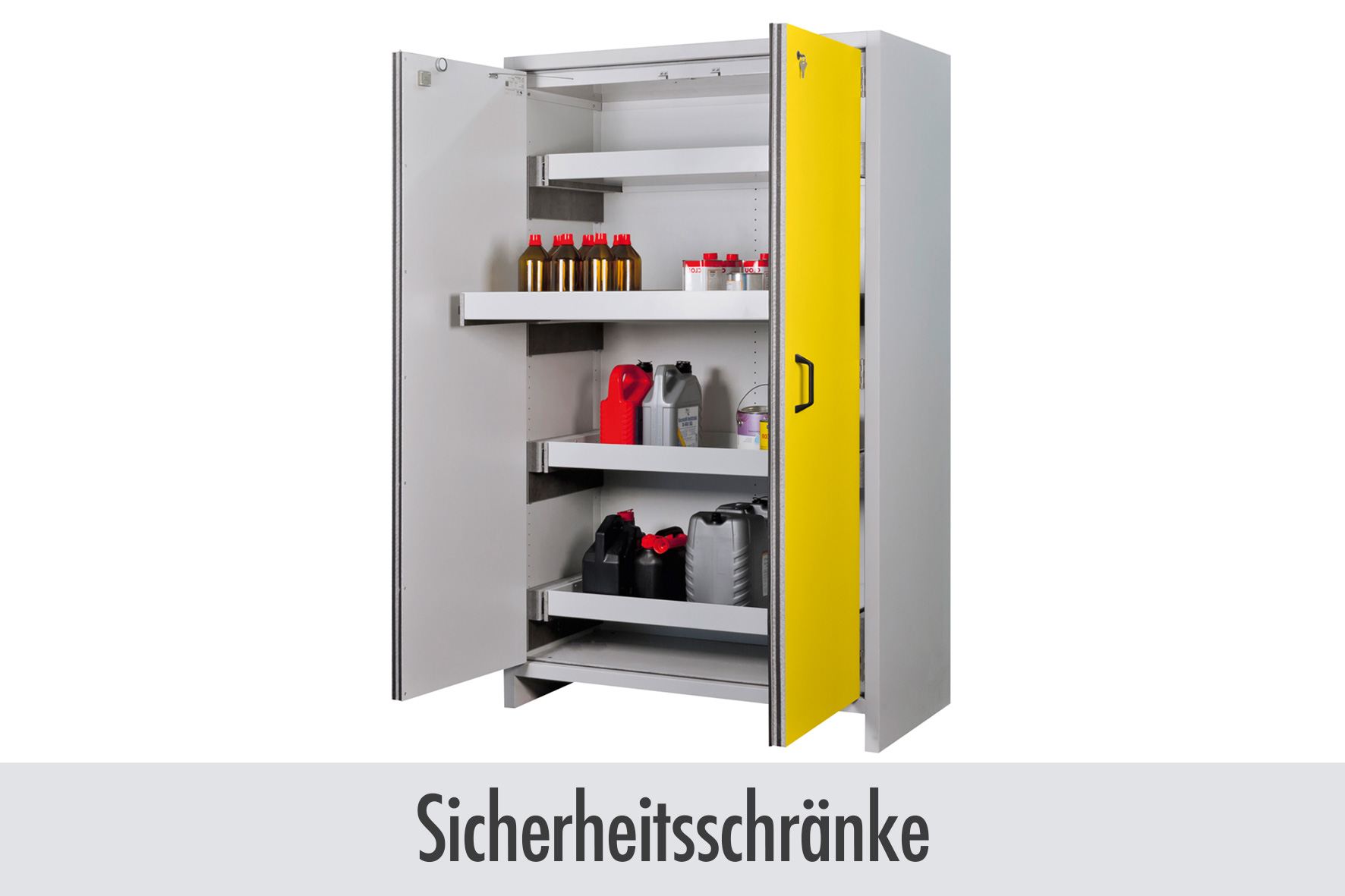 Schrank, Sicherheitsschrank, Hochschrank, Werkstattregal, Werkzeugregal, SicherheitsSchrank, Schutzschrank, Metallschrank, Gelb tür, Regalboden