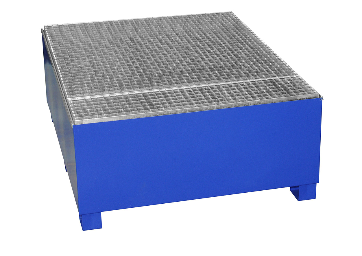 IBC-Auffangwanne-GS1a-lackiert_10613 Beispiel: IBC-Auffangwanne GS1a aus Stahl, lackiert mit Abfüllfläche und Gitterrost