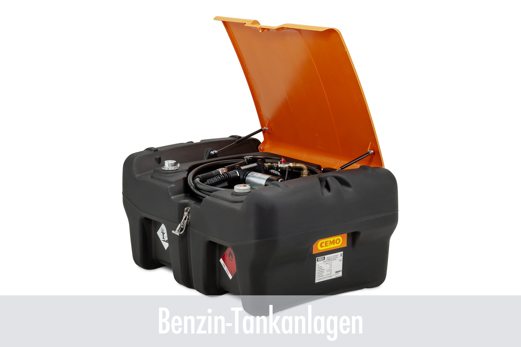 Kraftstofftank, Benzintank, orange Deckel, Schwarz Tank, Kraftstoffbehälter