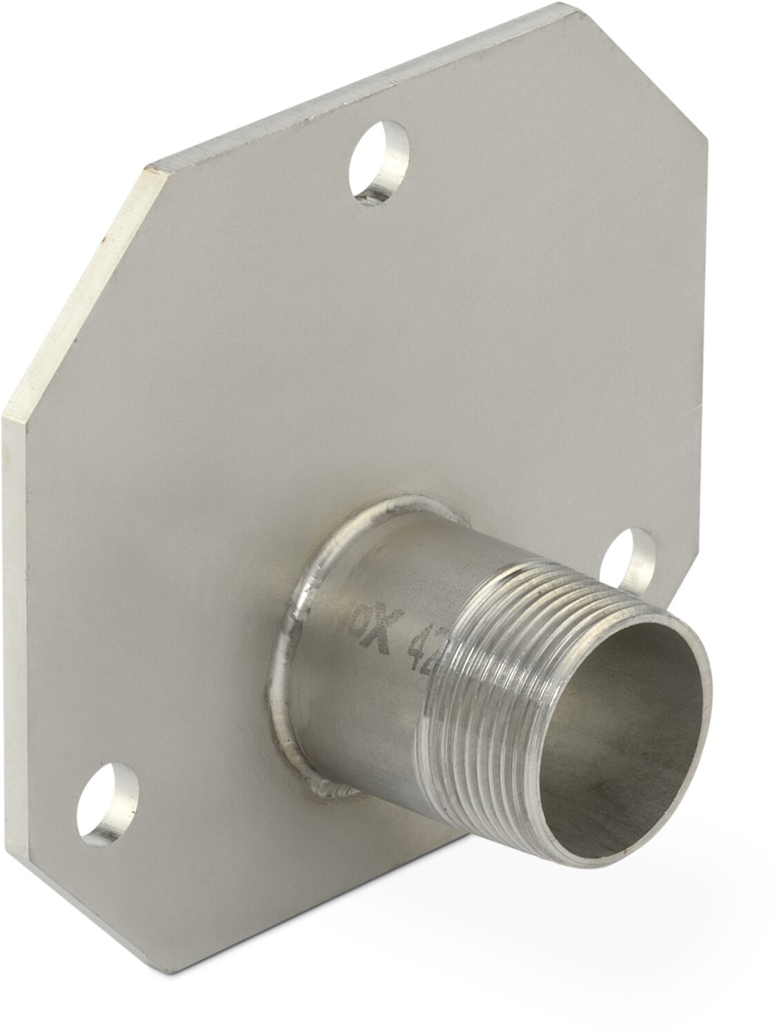 1386_01 Edelstahl-Flanschplatte 3-Loch mit Gewindenippel 11/4" für Fässer bis 1500 Liter