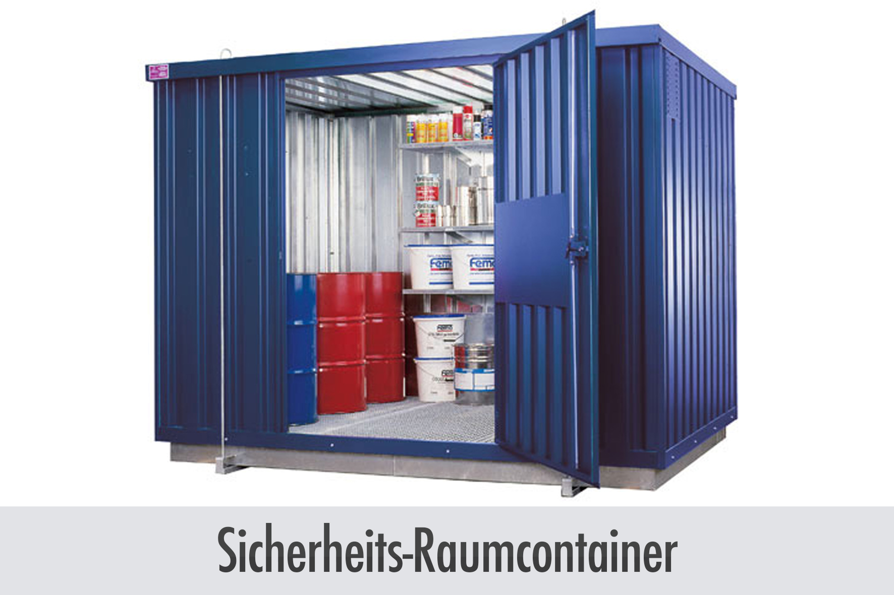Versandbehälter, Lagerschrank, Stahlschrank, Gassamtank, Sicherheitsschrank, container, storage shed, steel container, tool shed, storage cabinet, Behälter, Aufbewahrung, Stahl, Blau, Sicherheits-Schrank, Container, Lagerbox, Sicherheitsraum, Chemikalienl