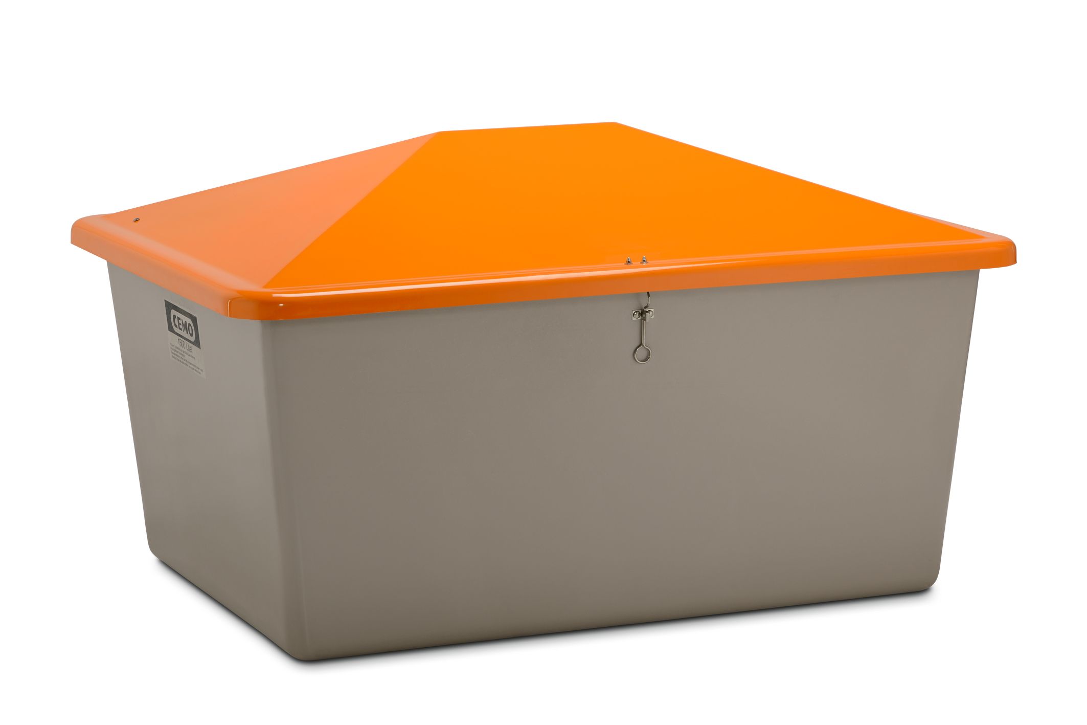 Streugutbehälter aus GFK ab 550 Liter, Behälter grau, Deckel orange