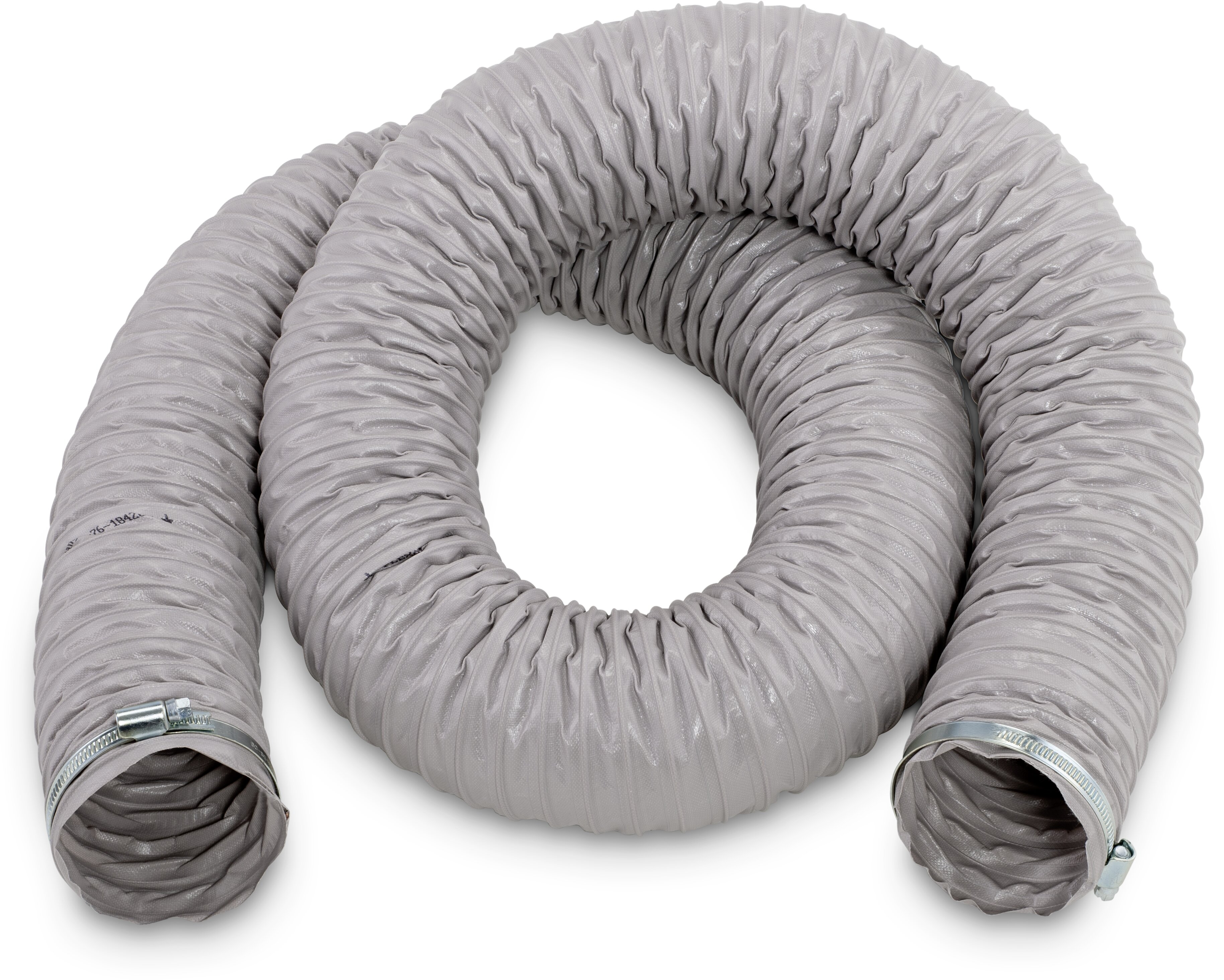 Abluftschlauch, flexibler Schlauch, grau, geriffelt, Metallklemmen