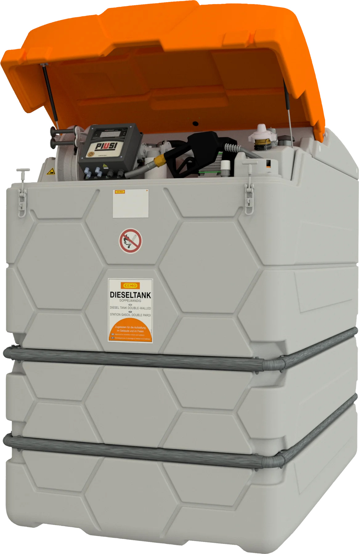 Dieseltank, Tank, Kraftstofftank, orange Deckel, Abdichtung]