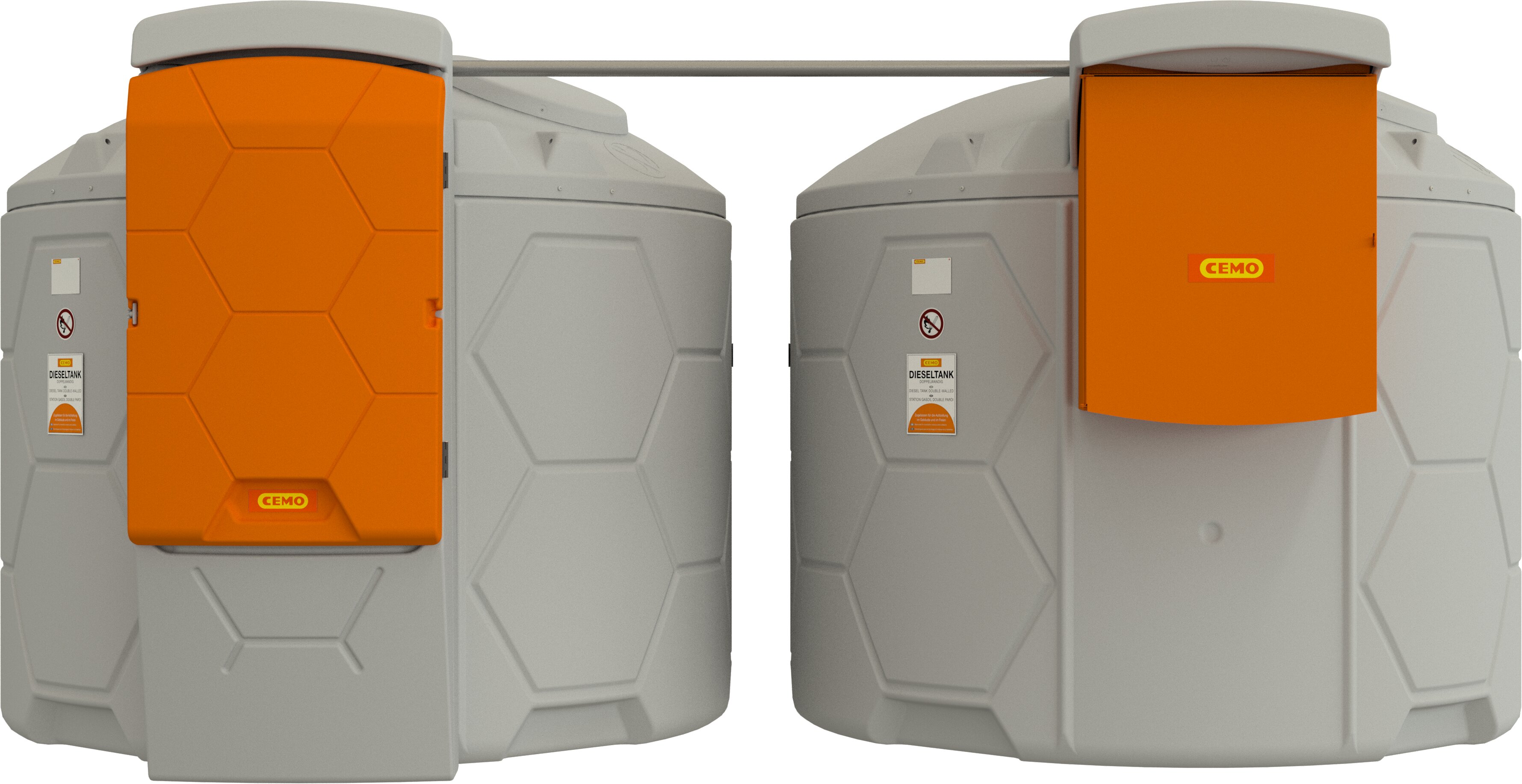 Dieseltank, Tank, Außenschutz, orange Frontplatte, Verbindungsrohr
