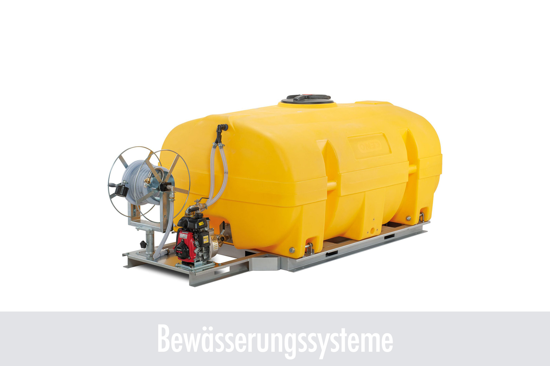 Wassertank, Gelb, Lagerung, Schlauchaufroller, Motorpumpenanlage, Geländewasserbehälter, Wassertank, Gelb, Schlauchrolle, Motorpumpe, Geländewasserbehälter, Tanksystem, Spritzanlage, Bürstung, Schlauchrolle