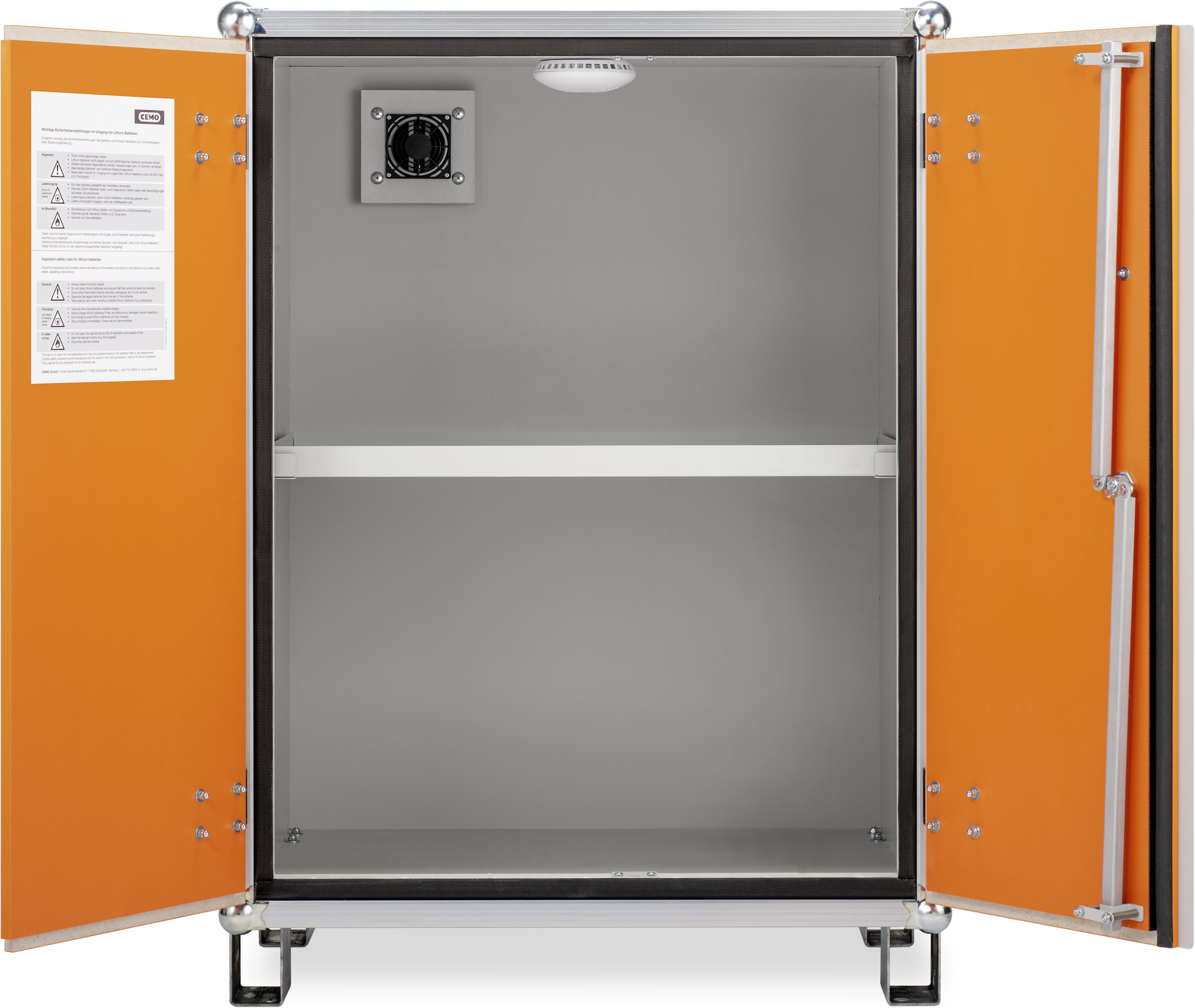 Akku-Lagerschrank 8/10 offen mit Stapel-Füssen