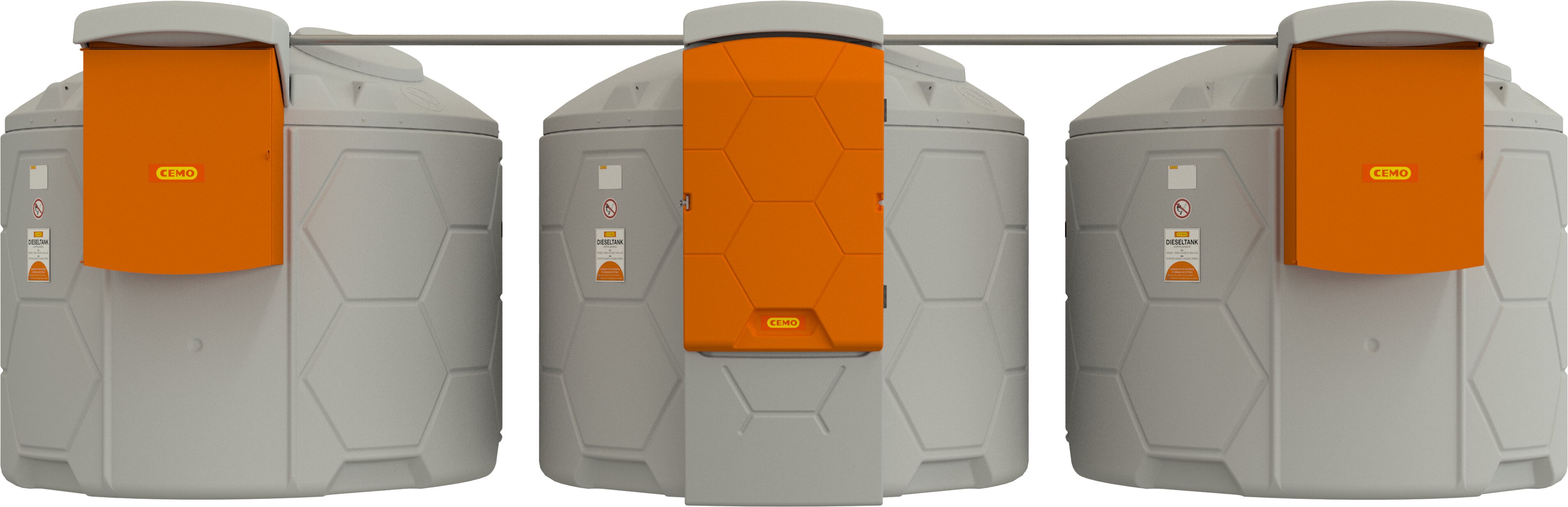 Abfall-/Wertstofftonne, Dieseltank, orange Abdeckung, modulares Tanksystem, Gebohrte Tankkonstruktion