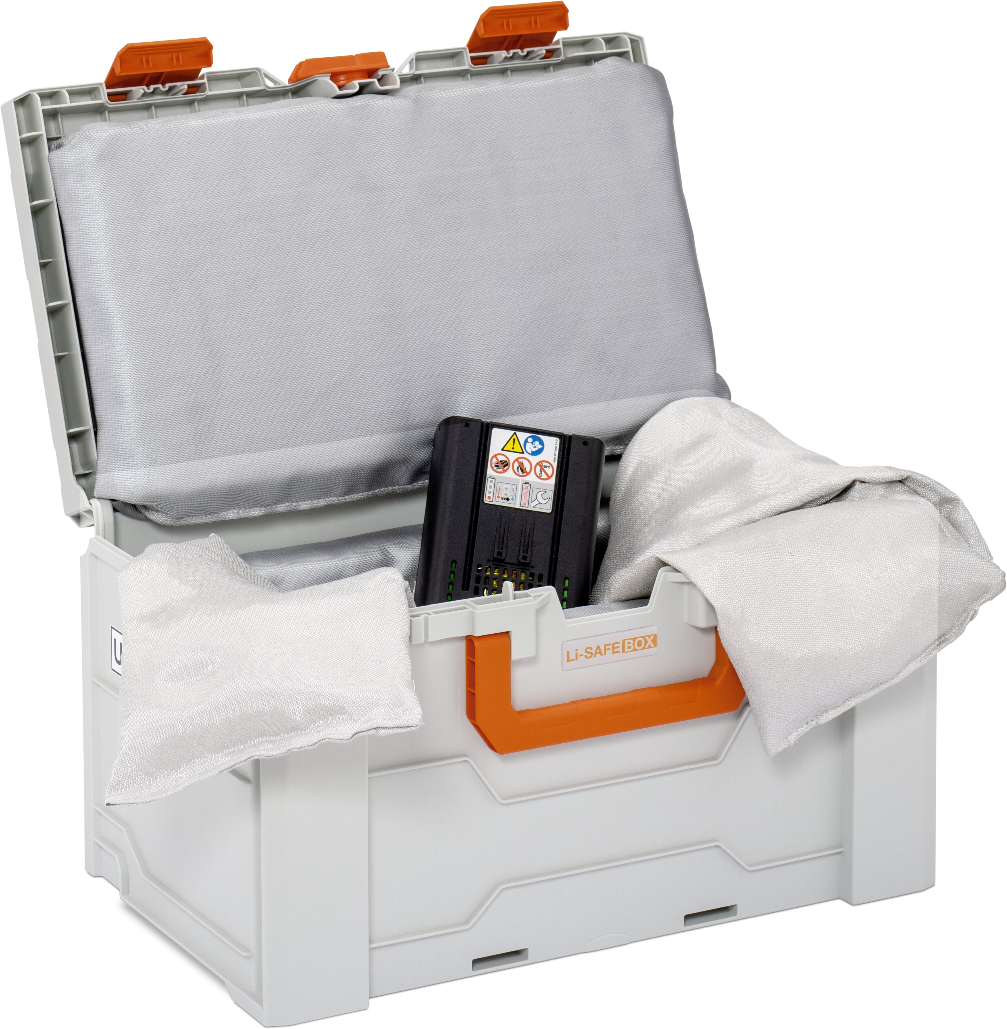 Akku-Systembrandschutzbox Li-SAFE Größe 2-L mit UN-Zulassung und Spezialkissen