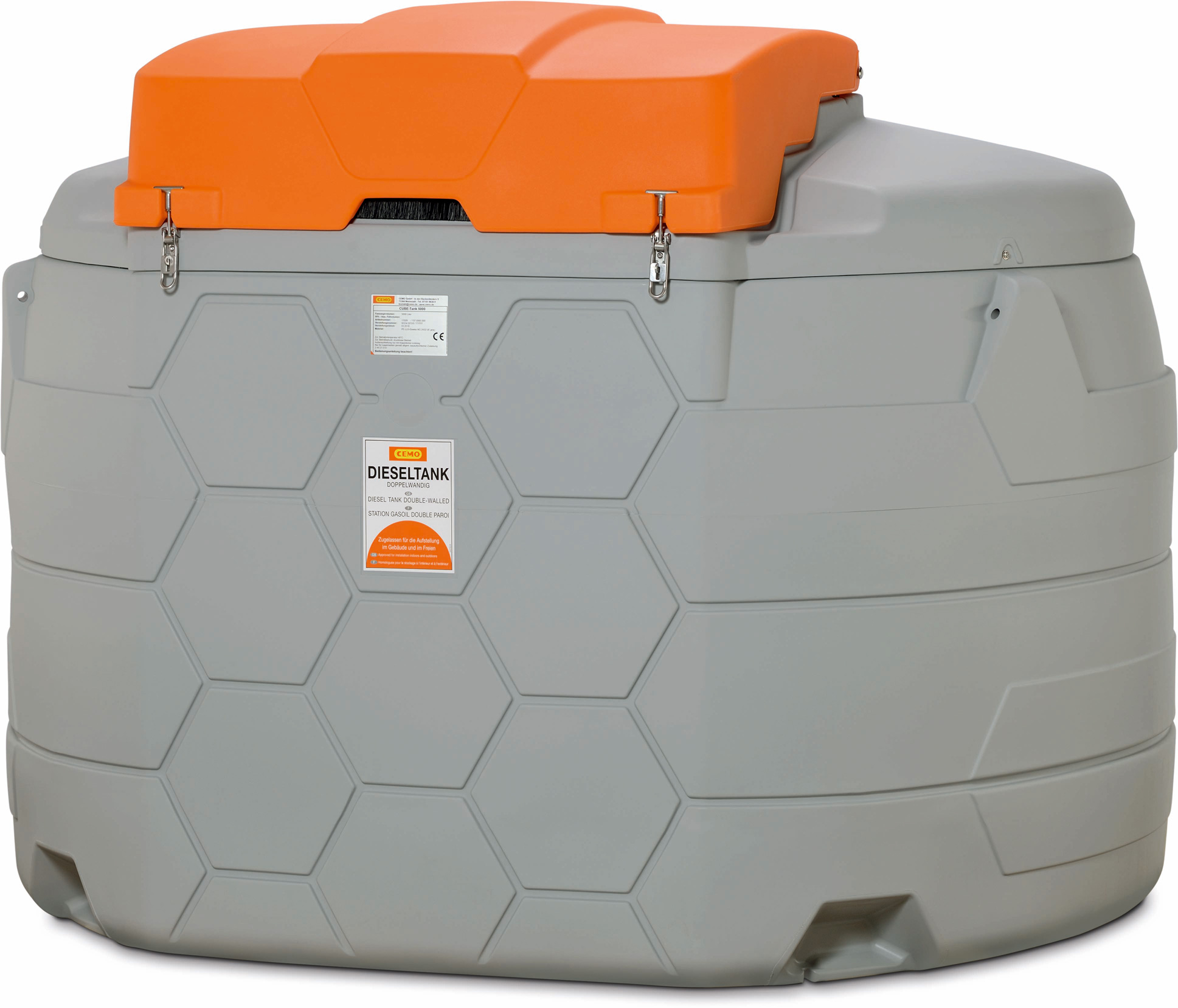 Diesel CUBE-Tank 5000 Liter Outdoor Basic – seitliche Ansicht und Klappdeckel geschlossen