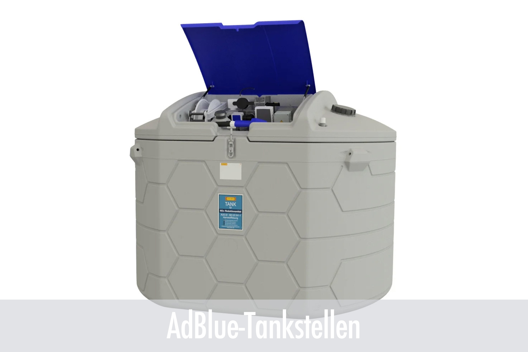 tank, storage, container, blue lid, hexagonal pattern